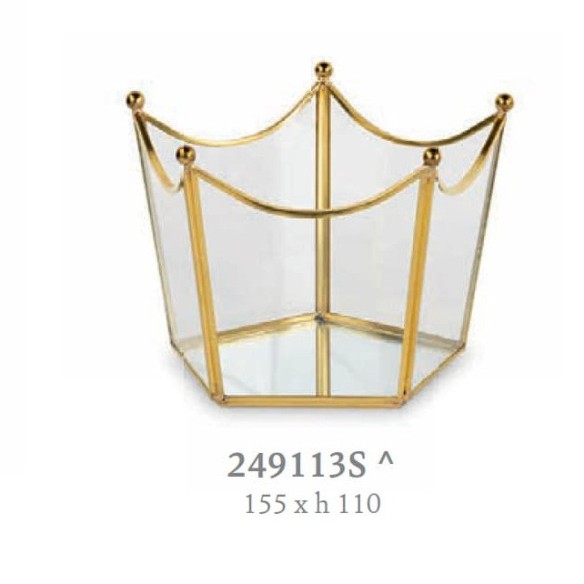 BOMBONIERA MATRIMONIO PORTACANDELA CORONA VETRO/ORO  ART. 249113S