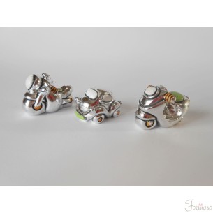 Bomboniera mezzi auto moto scooter in resina argentata h 3,5 cm Set 3 pz art 04862