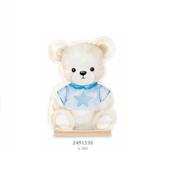 BOMBONIERA  BATTESIMO ORSETTO CELESTE  CON BASE  ART. 49153