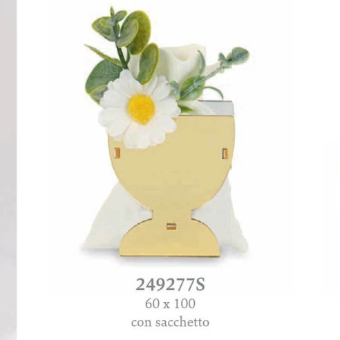 BOMBONIERA MATRIMONIO CALICE ORO C/SACCHETTO E PICK ART. 49277