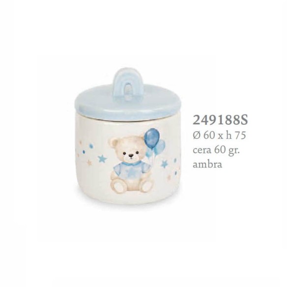 BOMBONIERA BATTESIMO CANDELA ORSET.PAL. AZZ.D.60X H.75+SCAT. ART. 249188S