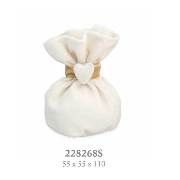 BOMBONIERA SACCHETTO SOFT BIANCO C/CUORE 55X55X110MM  CONF.12PZ ART. 28268