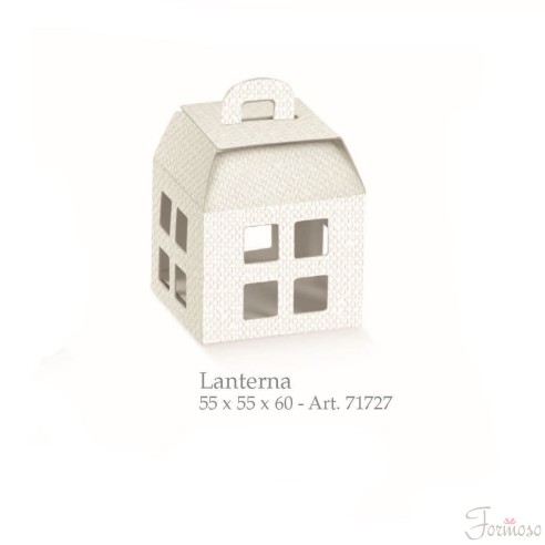 Scatola bomboniera Lanterna senza trasparente lino bianco 5,5 x 5,5 x h 6,0 cm Set 10 pz art 71727