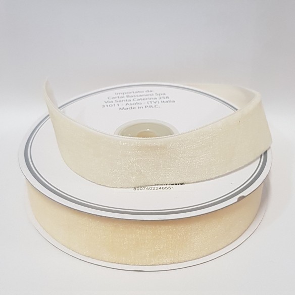 Nastro in Velluto Velvet per decorazione colore AVORIO in bobina rotolo da spessore 9 mm x 10 mt Wedding art 224854S