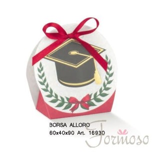 Scatola bomboniera borsa alloro Festa di laurea 60x40x90 mm -n 10 pz art 16930