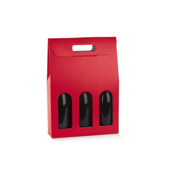 Scatola porta 3 bottiglia colore ROSSO FIBRA 27 x 9 x h 38,5 cm set 30 pz art 130401S