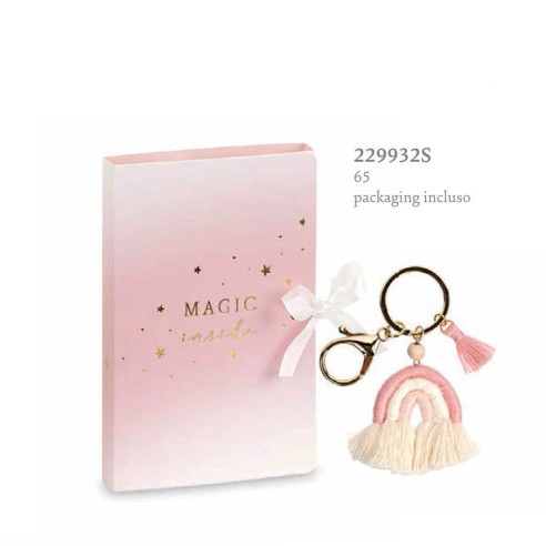Bomboniera Portachiavi Arcobaleno Rosa 6,5 cm con scatola art 229936S