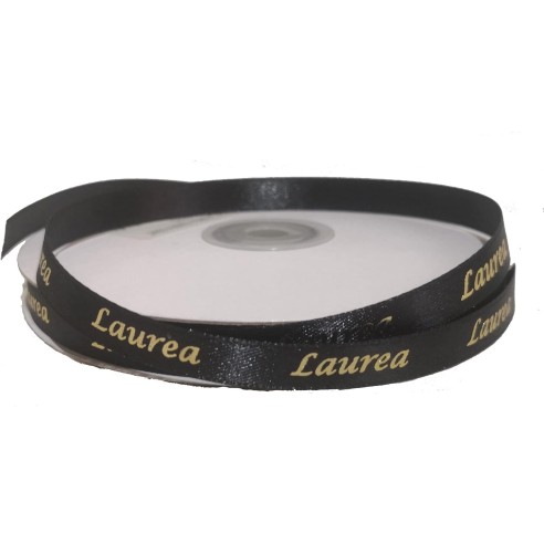 Nastro Doppio Raso 10mm Rotolo Bobina 25mt Nero Scritta "LAUREA" Oro art DL1017