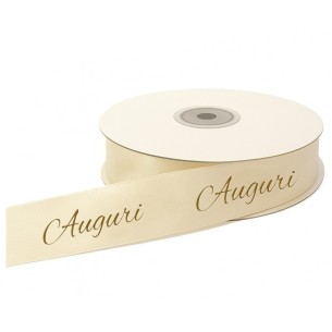 Nastro Doppio Raso  Crema con Scritta Auguri  25MM x 20 Mt  art DMN020