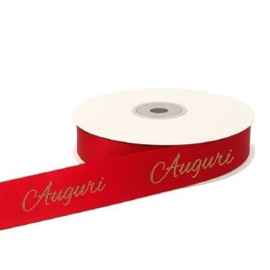 Nastro Doppio Raso  Crema con Scritta Auguri  15MM x 20 Mt  art DMN011