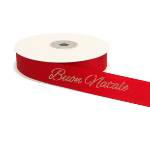 Nastro Doppio Raso  Crema con Scritta Buon Natale  25MM x 20 Mt  art DMN041
