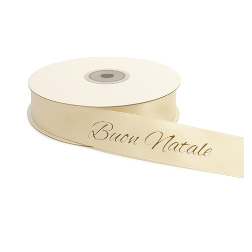 Nastro Doppio Raso  Crema con Scritta Buon Natale  25MM x 20 Mt  art DMN040