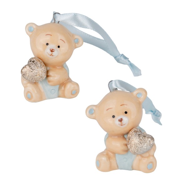 Bomboniera Peluche Orso Celeste  cm.4 set 12pz   art 03A060