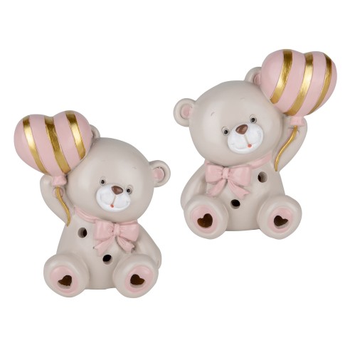 Bomboniera Pupo Orso  Led Rosa  H.10 set 2pz   art 04A495