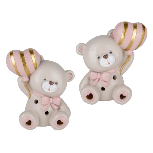 Bomboniera Pupo Orso  Led Rosa  H.10 set 2pz   art 04A495