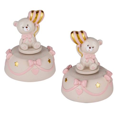 Bomboniera Pupo Orso  Carillon Rosa  DM10H12  set 2pz   art 04A501