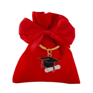 Bomboniera Sacchetto in velluto Rosso laurea C.portachiave 8 x h 10 cm Confezione 12 pz art C2888