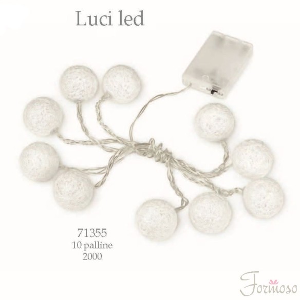 Filo 10 palle bianche led a batterie da interno decorazione h 2 mt art 71355