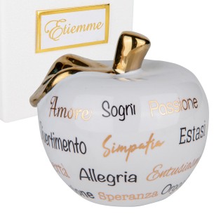 Bomboniera MELA BIANCA/ORO   DM.9,5 H.8,5 C.SCATOLA 1pz art 04A471
