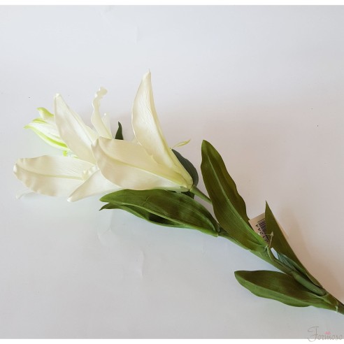 Stelo 3 gigli bianchi in tessuto fiore lunghezza stelo 900L mm - art 21244