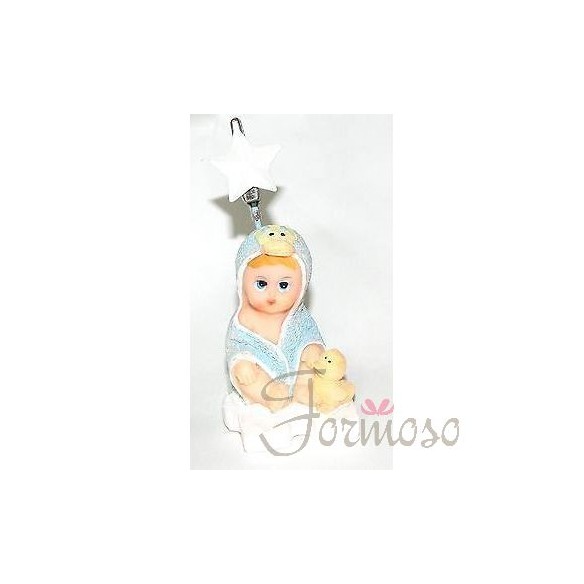 Bimbo bagnetto celeste baby in resina clip porta foto h 80 mm - Art.05028