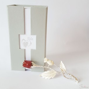 Decorazione Bomboniera Rosa Rossa e silver in metallo con scatola propria h 12 cm art IL272