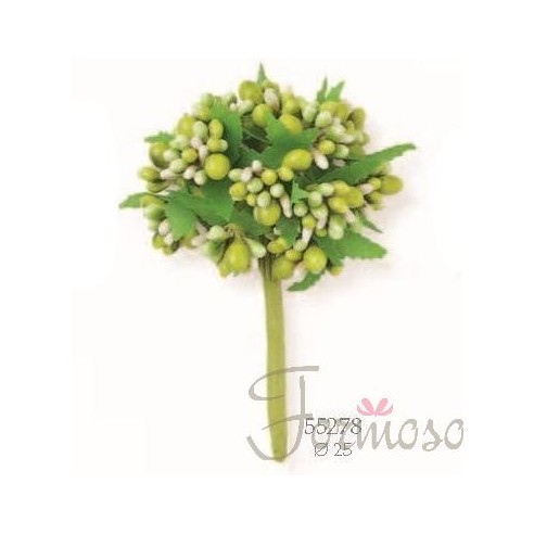 Set 12 Mazzetto da 12 bacche (144 fiori) D.25 Verde-avorio art 55278