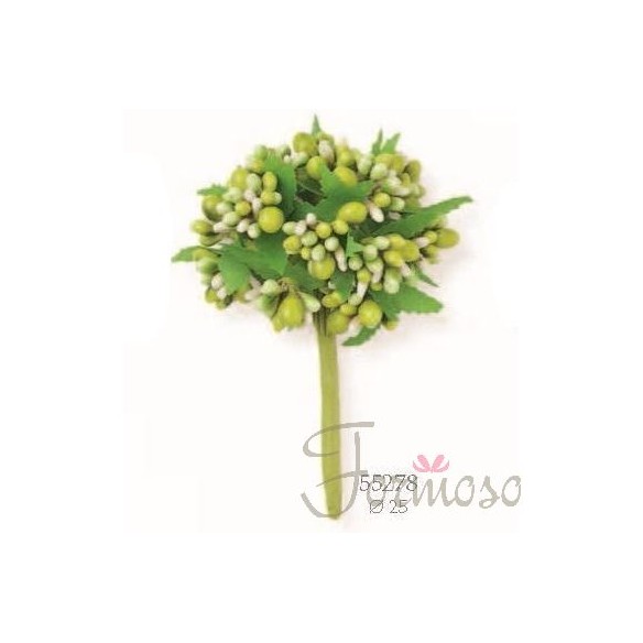Set 12 Mazzetto da 12 bacche (144 fiori) D.25 Verde-avorio art 55278