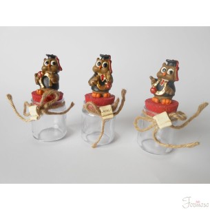 Bomboniera Decorazione Gufo barattolo vetro varie figure laurea h 11 Cm set 3 pz art 04814