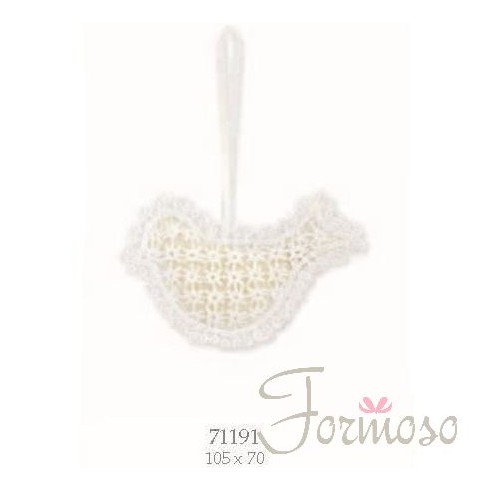 Uccellino bianco macrame' bomboniera decorazione 100xh65mm set 12pz art 71191