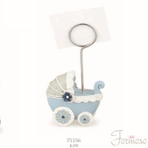 Carrozzina Celeste segnaposto c/clip porta foto h 90 mm - art 71156