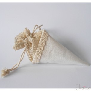 Cono in stoffa con tirante bianco p/ confetti riso h 140 mm bomboniera art C1234