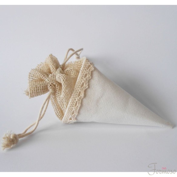 Cono in stoffa con tirante bianco p/ confetti riso h 140 mm bomboniera art C1234