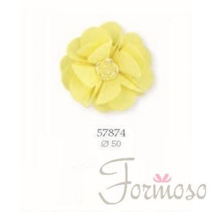 Rosa Gialla tessuto decorazione bomboniera D 50 mm set 12 pz - art 57874