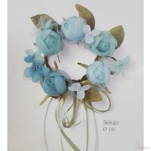 Coroncina  giro candela fiori azzurra manta acqua decorazione D 14 cm art 56840
