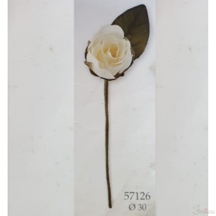 Bocciolo Rosa avorio con foglia decorazione D 30 mm set 12 pz art 57126
