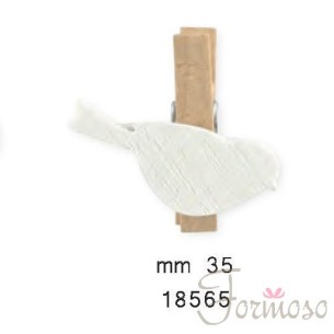 Uccellino legno bianco molletta decorazione 35 mm set 12 pz art 18565