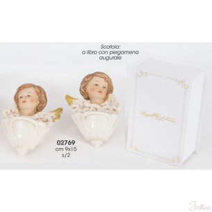 Set 2 Angelo da appendere in ceramica misura 9 x H 15 cm con scatola art. 02769