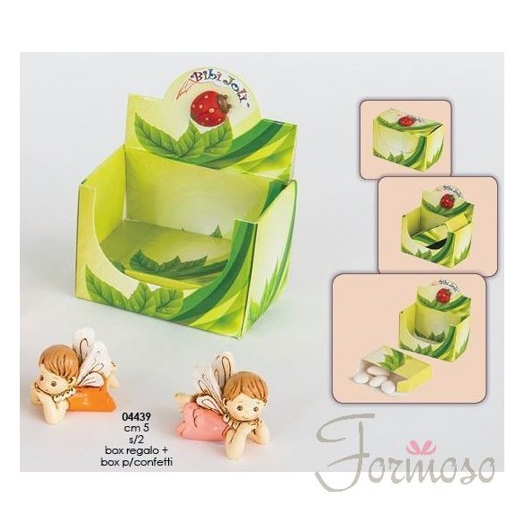 Bomboniera decorazione Fatina in resina con scatola h 5 cm  set 2 pz art 04439