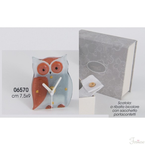 Bomboniera Decorazione Orologio vetro Gufo con scatola 7, 5 x h 9 cm art 06570