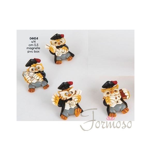 Calamita gufo varie figure resina bomboniera laurea h 5,5 cm set 8 pz art 04454