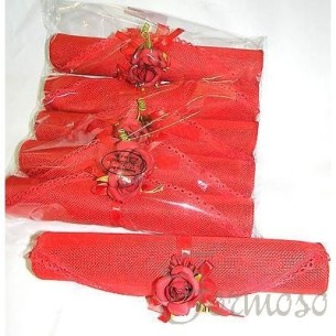 Bomboniera Decorazione Pergamena con fiore porta confetti rossa 23,5 x d 4 cm - set 6 pz  art C0965