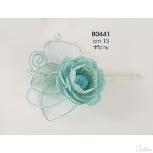 Fiore Tiffany in tessuto con inserto bottone decorazione bomboniera 13 cm set 12 pz art B0441TIFFANY
