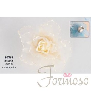 Fiore Avorio in organza con spilla 8 cm set 12 pz art B0388AVO