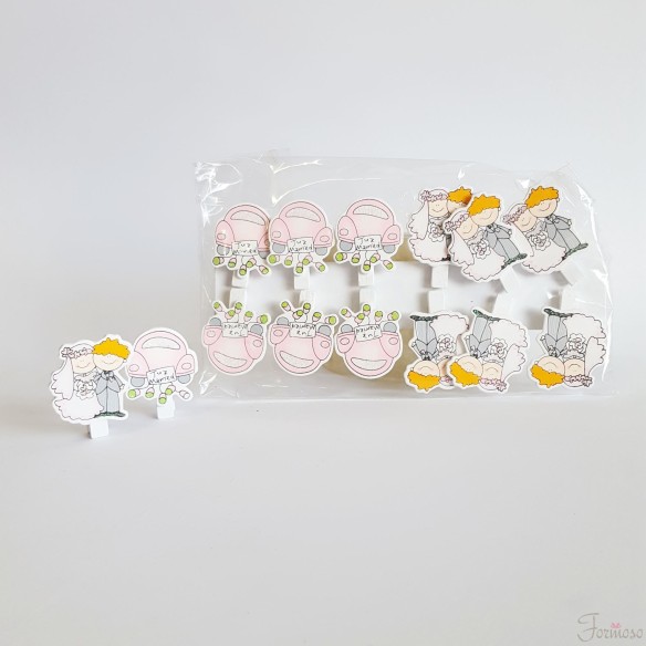 Molletta sposi auto legno bomboniera decorazione h 40mm set 12 pz art 56324