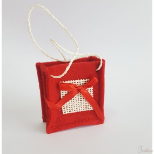 Sacchetto Borsetta quadrata in panno rosso e avorio 6 x 7 x h 3 cm Confezione 24 pz  art C0104