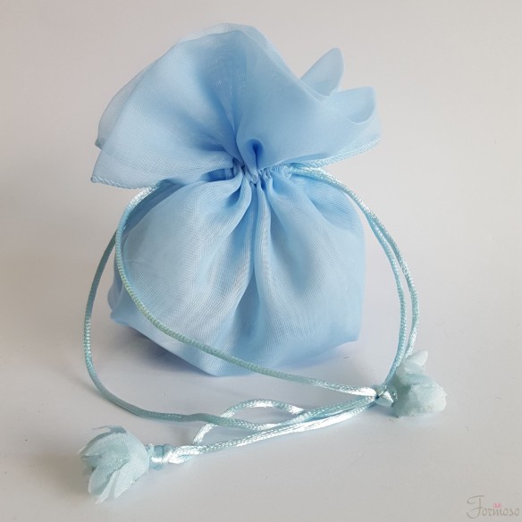 Sacchetto organza Celeste bomboniera 10 x  h 12 cm Battesimo Nascita set 10 pz art C0850