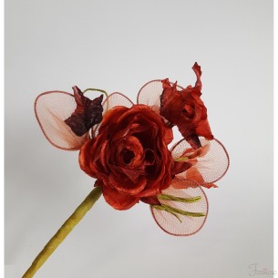 Rosa bomboniera fiore decorazione con 5 racchette rosso 20 cm set 12 pz art 54696