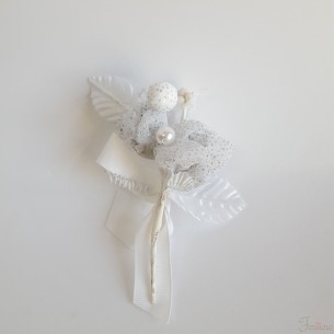 Fiore Bianco argento con perla tessuto 110 mm set 12 pz art B0381