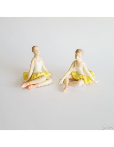 Bomboniera  Set 2 ballerina seduta ceramica gialla varie figure h 6,5 cm art 56274